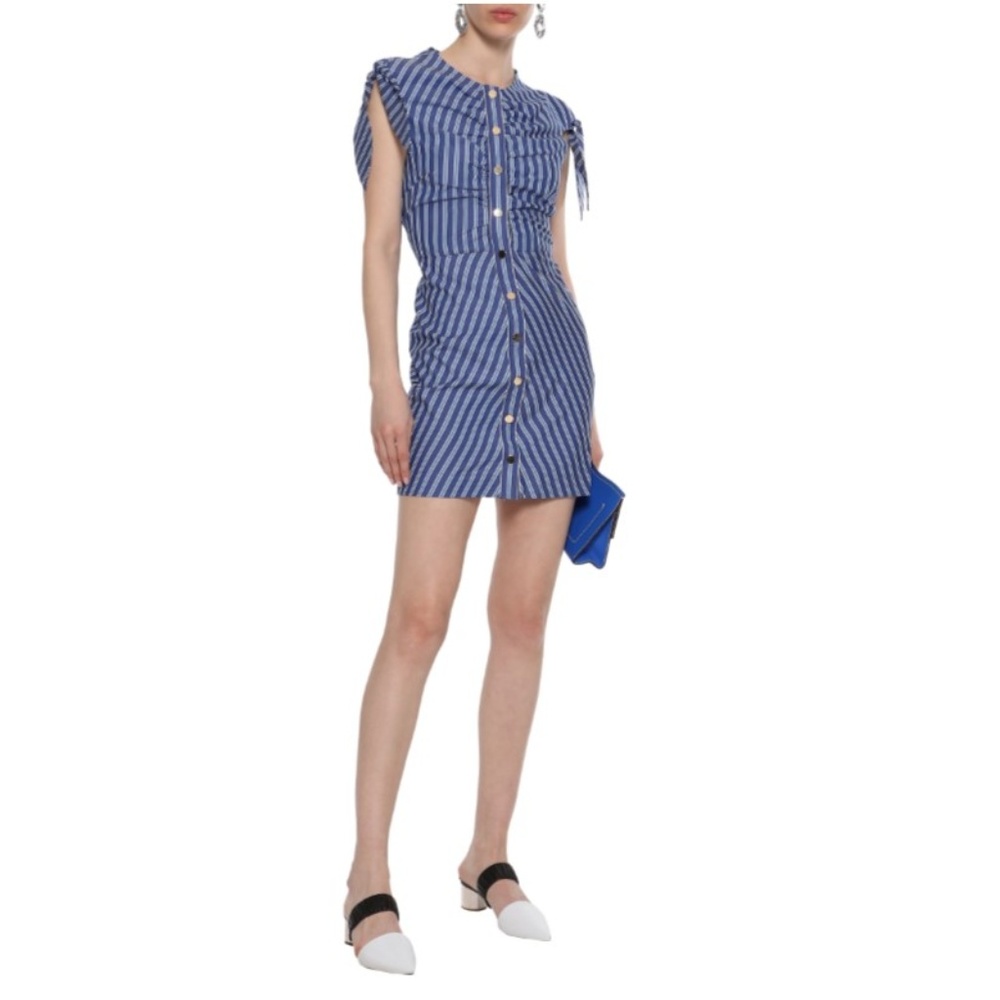 Derek Lam Knotted Striped Cotton-Poplin Mini Dress